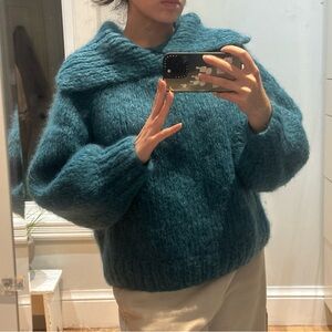 Elegant Teal Cowl Neck Sweater